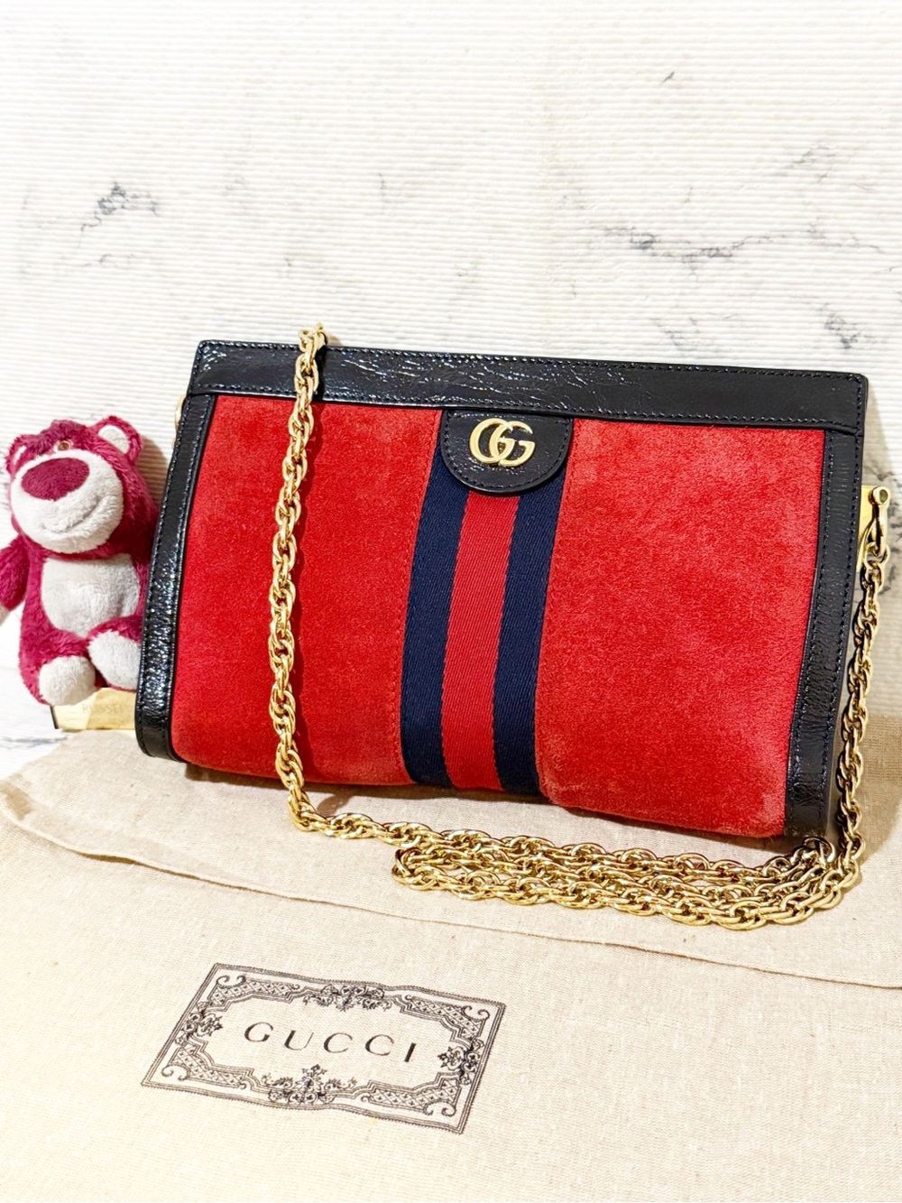 Gucci Small Ophidia Red Suede & Leather Chain Shoulder Bag